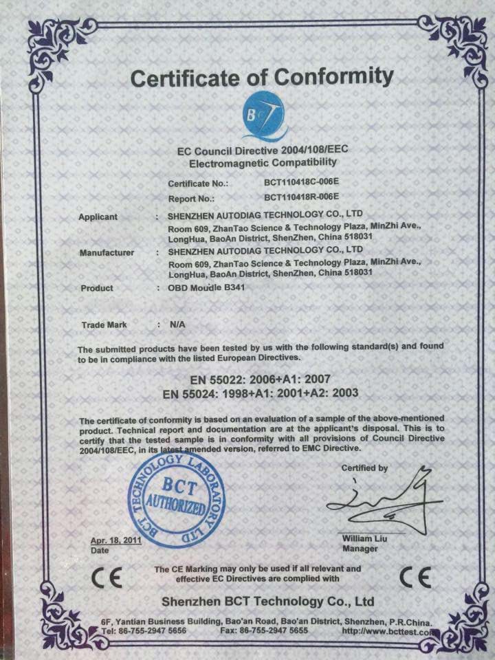 CE Certificate for OBD  module